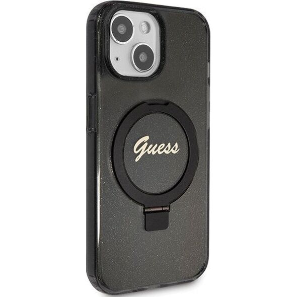 Guess Guess GUHMP15MHRSGSK iPhone 15 Plus 6.7" czarny/black hardcase Ring Stand Script Glitter MagSafe