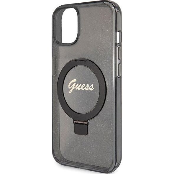 Guess Guess GUHMP15MHRSGSK iPhone 15 Plus 6.7" czarny/black hardcase Ring Stand Script Glitter MagSafe