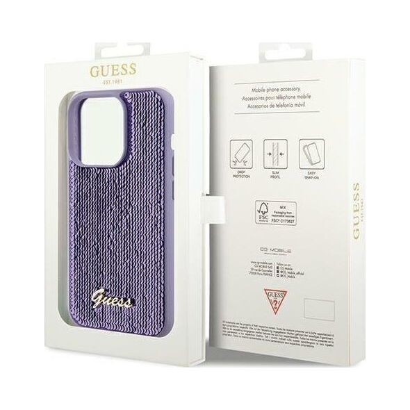 Guess Guess GUHCP14LPSFDGSU iPhone 14 Pro 6.1" fioletowy/purple hardcase Sequin Script Metal