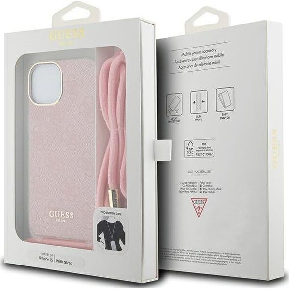 Guess Guess GUHCP15SHC4SEP iPhone 15 / 14 / 13 6.1" różowy/pink hardcase Crossbody Cord 4G Print