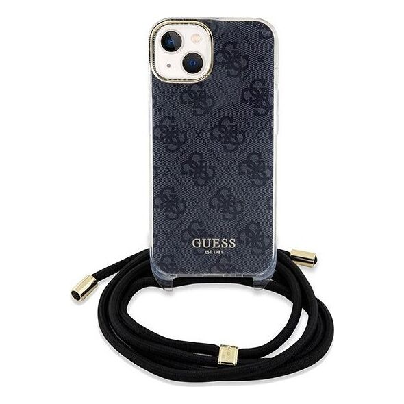Guess Guess GUHCP15SHC4SEK iPhone 15 / 14 / 13 6.1" czarny/black hardcase Crossbody Cord 4G Print