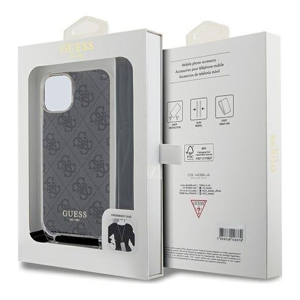 Guess Guess GUHCP15SHC4SEK iPhone 15 / 14 / 13 6.1" czarny/black hardcase Crossbody Cord 4G Print