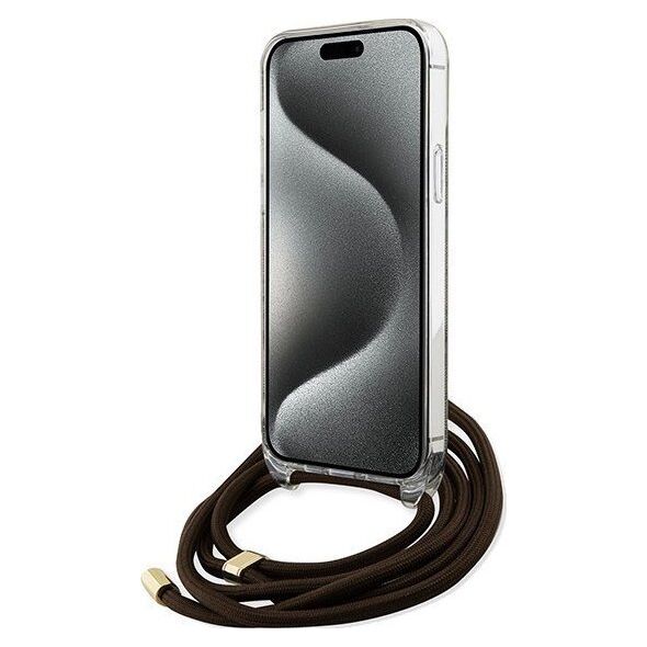Guess Guess GUHCP15XHC4SEW iPhone 15 Pro Max 6.7" brązowy/brown hardcase Crossbody Cord 4G Print