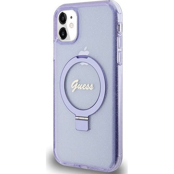 Guess Guess GUHMN61HRSGSU iPhone 11 / Xr 6.1" fioletowy/purple hardcase Ring Stand Script Glitter MagSafe