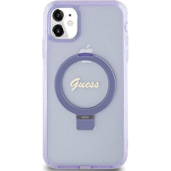 Guess Guess GUHMN61HRSGSU iPhone 11 / Xr 6.1" fioletowy/purple hardcase Ring Stand Script Glitter MagSafe