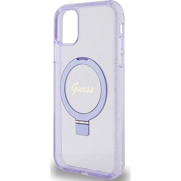 Guess Guess GUHMN61HRSGSU iPhone 11 / Xr 6.1" fioletowy/purple hardcase Ring Stand Script Glitter MagSafe
