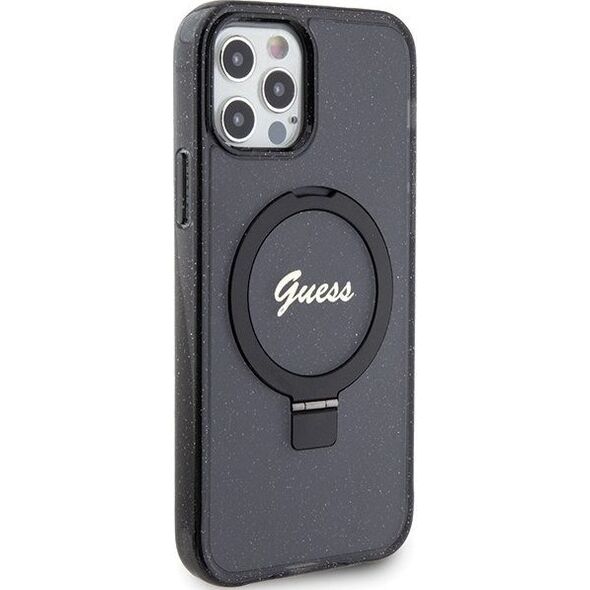 Guess Guess GUHMP12MHRSGSK iPhone 12/12 Pro 6.1" czarny/black hardcase Ring Stand Script Glitter MagSafe