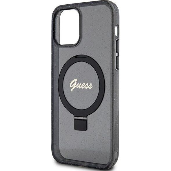 Guess Guess GUHMP12MHRSGSK iPhone 12/12 Pro 6.1" czarny/black hardcase Ring Stand Script Glitter MagSafe
