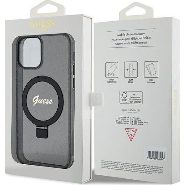 Guess Guess GUHMP12MHRSGSK iPhone 12/12 Pro 6.1" czarny/black hardcase Ring Stand Script Glitter MagSafe