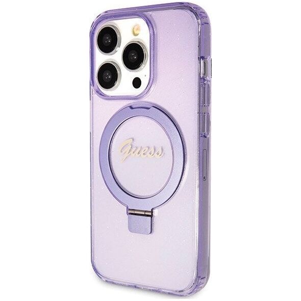 Guess Guess GUHMP13LHRSGSU iPhone 13 Pro / 13 6.1" fioletowy/purple hardcase Ring Stand Script Glitter MagSafe