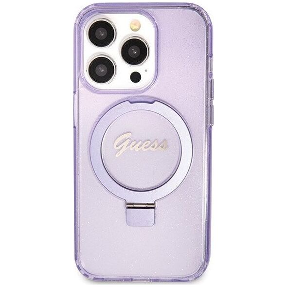 Guess Guess GUHMP13LHRSGSU iPhone 13 Pro / 13 6.1" fioletowy/purple hardcase Ring Stand Script Glitter MagSafe
