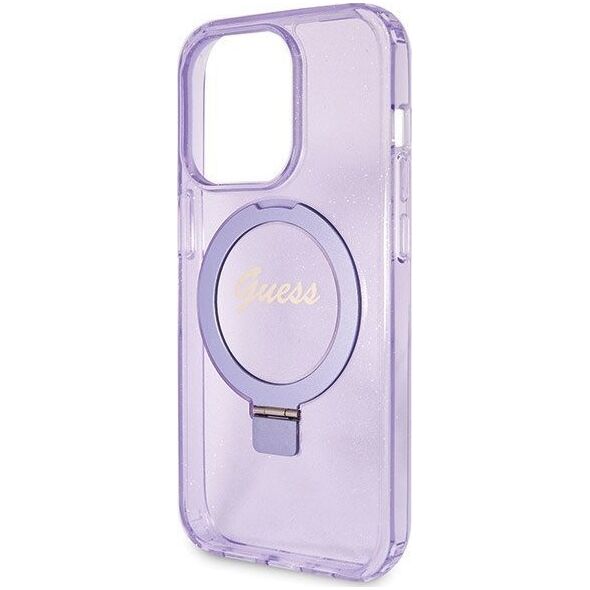Guess Guess GUHMP13LHRSGSU iPhone 13 Pro / 13 6.1" fioletowy/purple hardcase Ring Stand Script Glitter MagSafe