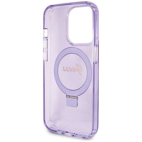 Guess Guess GUHMP13LHRSGSU iPhone 13 Pro / 13 6.1" fioletowy/purple hardcase Ring Stand Script Glitter MagSafe