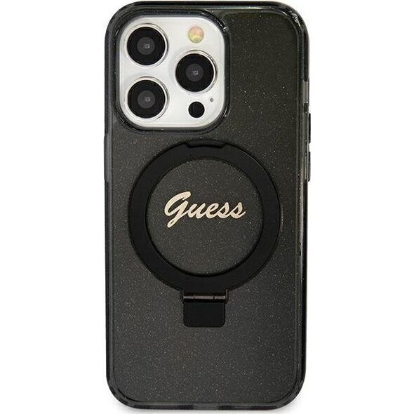 Guess Guess GUHMN61HRSGSK iPhone 11 / Xr 6.1" czarny/black hardcase Ring Stand Script Glitter MagSafe