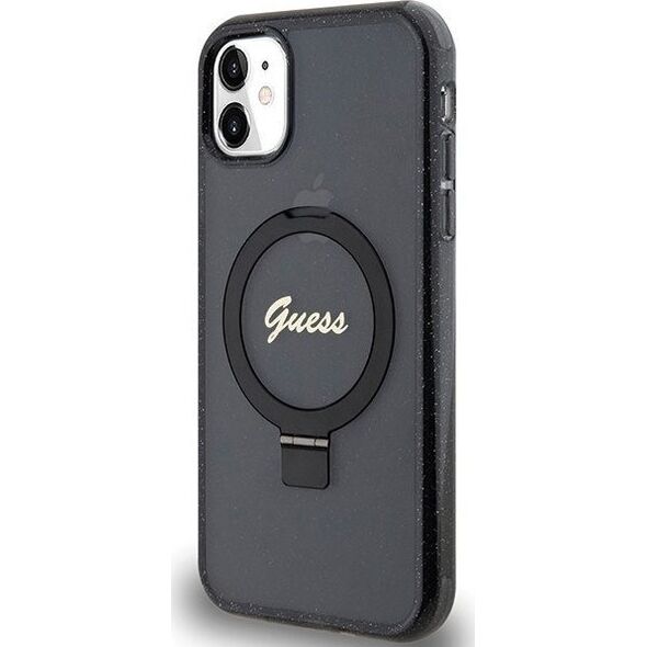 Guess Guess GUHMN61HRSGSK iPhone 11 / Xr 6.1" czarny/black hardcase Ring Stand Script Glitter MagSafe