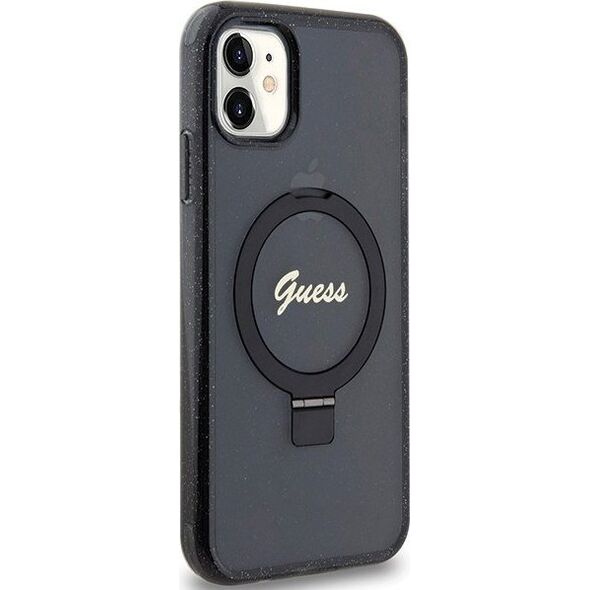 Guess Guess GUHMN61HRSGSK iPhone 11 / Xr 6.1" czarny/black hardcase Ring Stand Script Glitter MagSafe