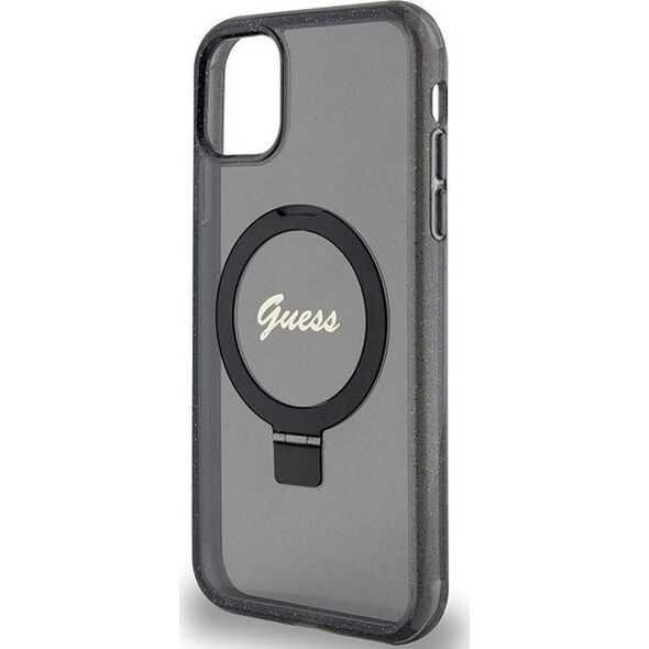 Guess Guess GUHMN61HRSGSK iPhone 11 / Xr 6.1" czarny/black hardcase Ring Stand Script Glitter MagSafe