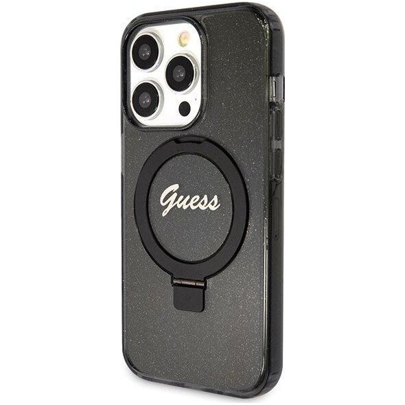 Guess Guess GUHMP14LHRSGSK iPhone 14 Pro 6.1" czarny/black hardcase Ring Stand Script Glitter MagSafe
