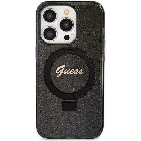 Guess Guess GUHMP14LHRSGSK iPhone 14 Pro 6.1" czarny/black hardcase Ring Stand Script Glitter MagSafe