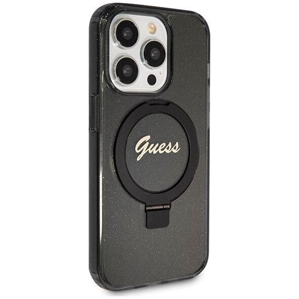 Guess Guess GUHMP14LHRSGSK iPhone 14 Pro 6.1" czarny/black hardcase Ring Stand Script Glitter MagSafe