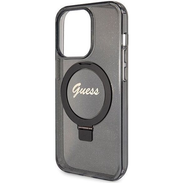 Guess Guess GUHMP13XHRSGSK iPhone 13 Pro Max 6.7" czarny/black hardcase Ring Stand Script Glitter MagSafe