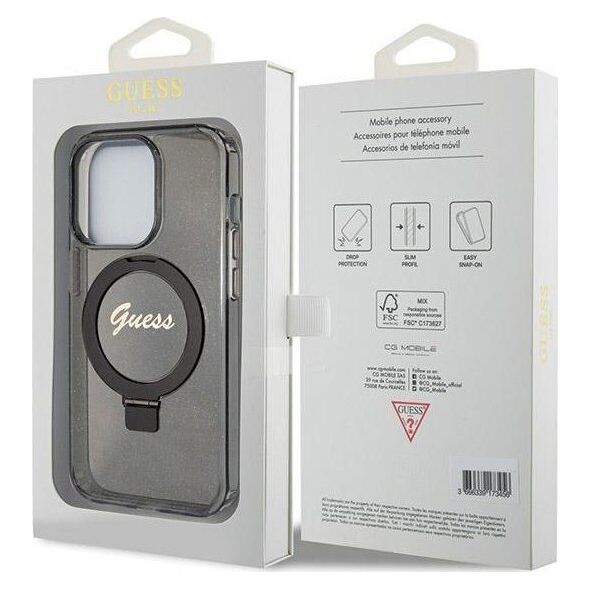 Guess Guess GUHMP13XHRSGSK iPhone 13 Pro Max 6.7" czarny/black hardcase Ring Stand Script Glitter MagSafe