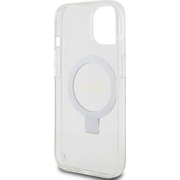 Guess Guess GUHMP15SHRSGSD iPhone 15 / 14 / 13 6.1" przezroczysty/transparent hardcase Ring Stand Script Glitter MagSafe