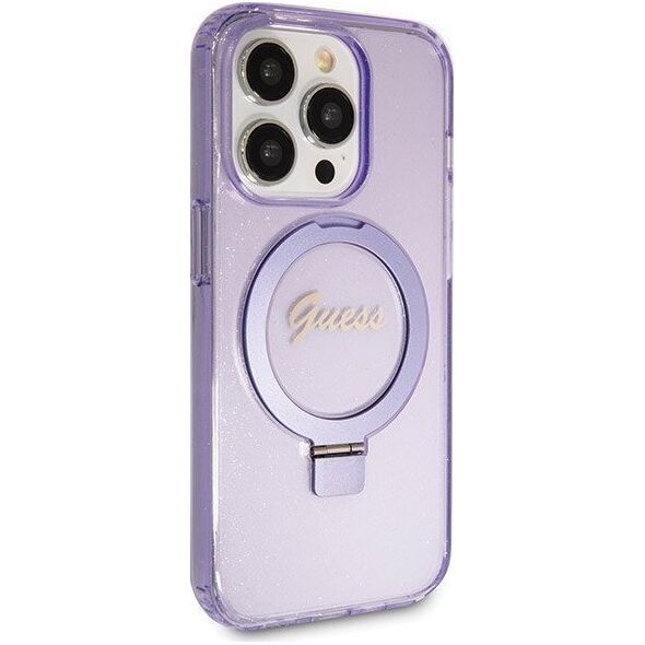 Guess Guess GUHMP14XHRSGSU iPhone 14 Pro Max 6.7" fioletowy/purple hardcase Ring Stand Script Glitter MagSafe