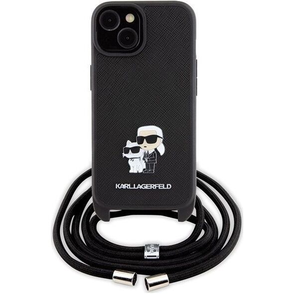 Karl Lagerfeld Karl Lagerfeld KLHCP15SSAKCPSK iPhone 15 6.1" hardcase czarny/black Crossbody Saffiano Metal Pin Karl & Choupette