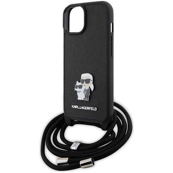 Karl Lagerfeld Karl Lagerfeld KLHCP15SSAKCPSK iPhone 15 6.1" hardcase czarny/black Crossbody Saffiano Metal Pin Karl & Choupette