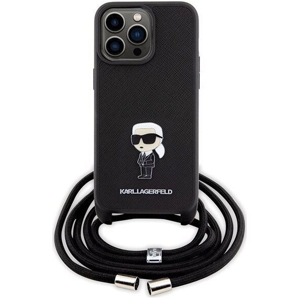Karl Lagerfeld Karl Lagerfeld KLHCP15XSASKNPSK iPhone 15 Pro Max 6.7" hardcase czarny/black Crossbody Saffiano Monogram Metal Pin Karl & Choupe
