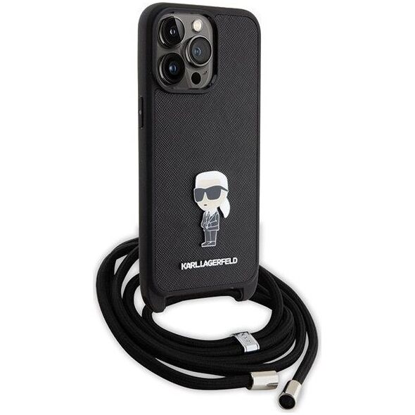 Karl Lagerfeld Karl Lagerfeld KLHCP15XSASKNPSK iPhone 15 Pro Max 6.7" hardcase czarny/black Crossbody Saffiano Monogram Metal Pin Karl & Choupe