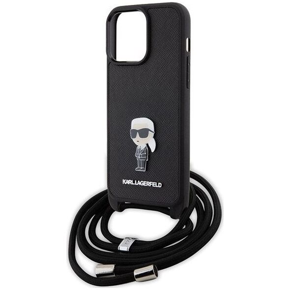 Karl Lagerfeld Karl Lagerfeld KLHCP15XSASKNPSK iPhone 15 Pro Max 6.7" hardcase czarny/black Crossbody Saffiano Monogram Metal Pin Karl & Choupe