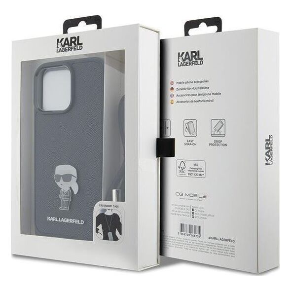 Karl Lagerfeld Karl Lagerfeld KLHCP15XSASKNPSK iPhone 15 Pro Max 6.7" hardcase czarny/black Crossbody Saffiano Monogram Metal Pin Karl & Choupe