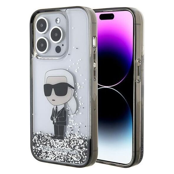 Karl Lagerfeld Karl Lagerfeld KLHCP15LLKKNSK iPhone 15 Pro 6.1" transparent hardcase Liquid Glitter Ikonik