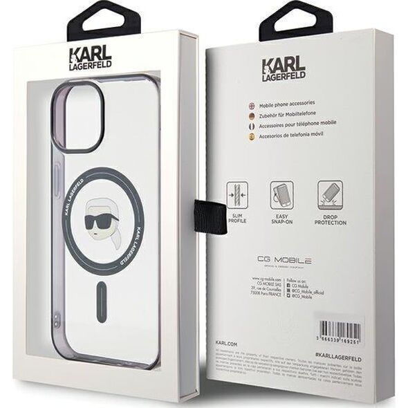 Karl Lagerfeld Karl Lagerfeld KLHMP15MHKHNOTK iPhone 15 Plus 6.7" transparent hardcase IML Karl`s Head MagSafe