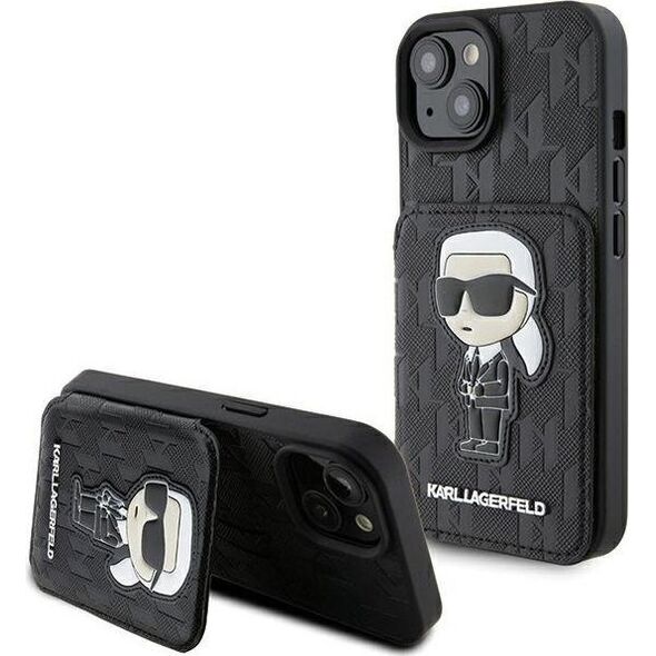 Karl Lagerfeld Karl Lagerfeld KLHCP15SSAKKNSCK iPhone 15 6.1" czarny/black hardcase Saffiano Cardslots and Stand Monogram Ikonik Patch