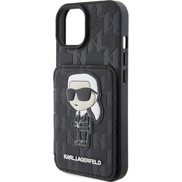 Karl Lagerfeld Karl Lagerfeld KLHCP15SSAKKNSCK iPhone 15 6.1" czarny/black hardcase Saffiano Cardslots and Stand Monogram Ikonik Patch