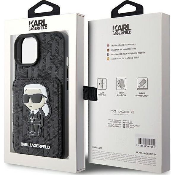 Karl Lagerfeld Karl Lagerfeld KLHCP15SSAKKNSCK iPhone 15 6.1" czarny/black hardcase Saffiano Cardslots and Stand Monogram Ikonik Patch