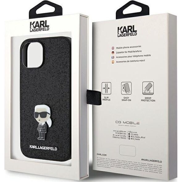 Karl Lagerfeld Karl Lagerfeld KLHCP15SGKNPSK iPhone 15 6.1" czarny/black hardcase Fixed Glitter Ikonik Logo Metal Pin