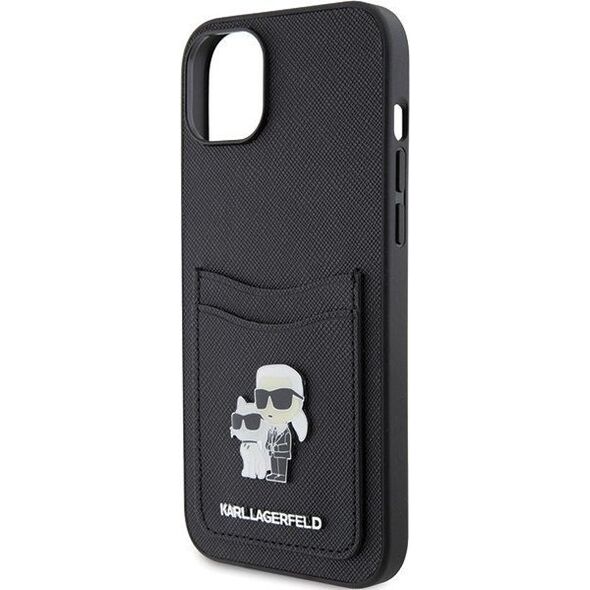 Karl Lagerfeld Karl Lagerfeld KLHCP15SSAPKCNPK iPhone 15 6.1" czarny/black hardcase Saffiano Cardslot Karl&Choupette Metal Pin