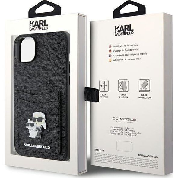 Karl Lagerfeld Karl Lagerfeld KLHCP15SSAPKCNPK iPhone 15 6.1" czarny/black hardcase Saffiano Cardslot Karl&Choupette Metal Pin