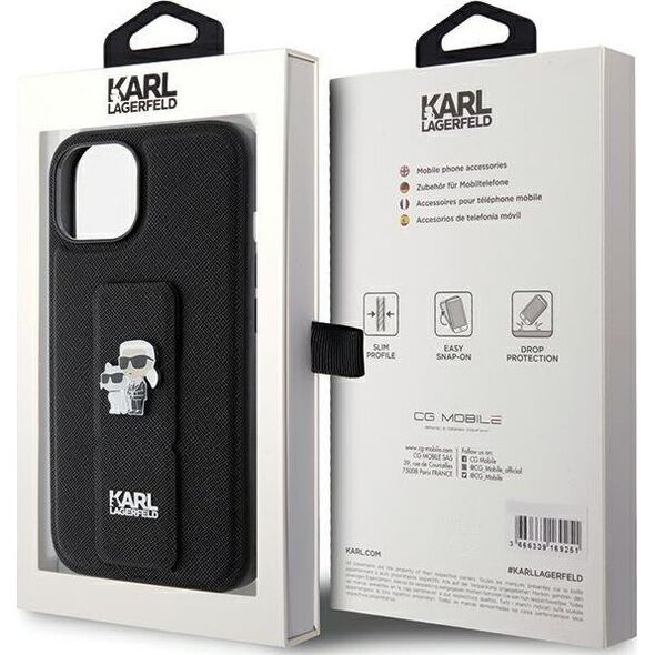 Karl Lagerfeld Karl Lagerfeld KLHCP15MGSAKCPK iPhone 15 Plus 6.7" czarny/black hardcase Gripstand Saffiano Karl&Choupette Pins