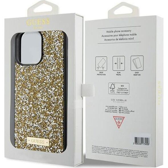 Guess Guess GUHCP15LPFGSBSD iPhone 15 Pro 6.1" żółty/yellow hardcase Rhinestone Metal Logo