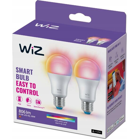 WiZ WiZ,Bulb,8,5W,2200-6500 (RGB),A60,E27,2 pcs lightsource