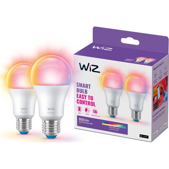 WiZ WiZ,Bulb,8,5W,2200-6500 (RGB),A60,E27,2 pcs lightsource