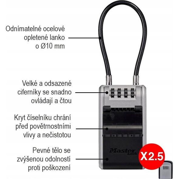 MasterLock Kasetka na klucze z zamkiem szyfrowym i elastycznš szeklš kablowš