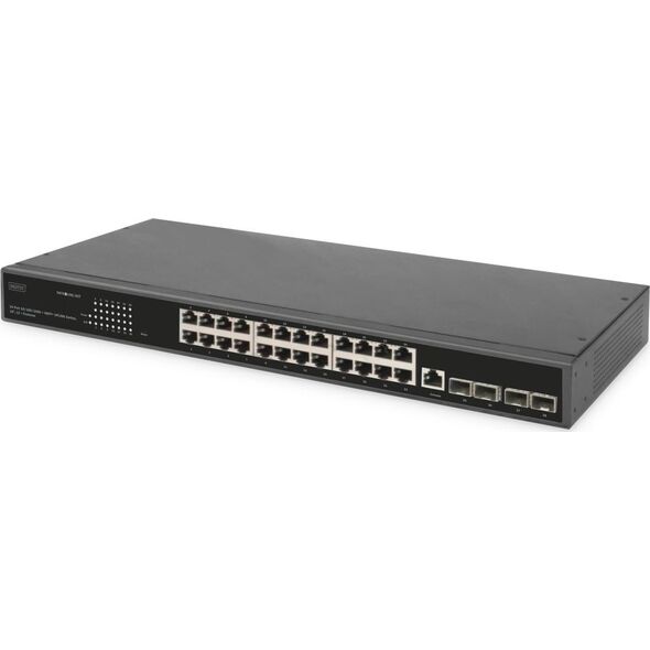 Switch Digitus Digitus Przełącznik sieciowy, 24 porty 10/100/1000 + 4SFP+ UPLINK, do 19-calowych szaf serwerowych, funkcjonalność L2+