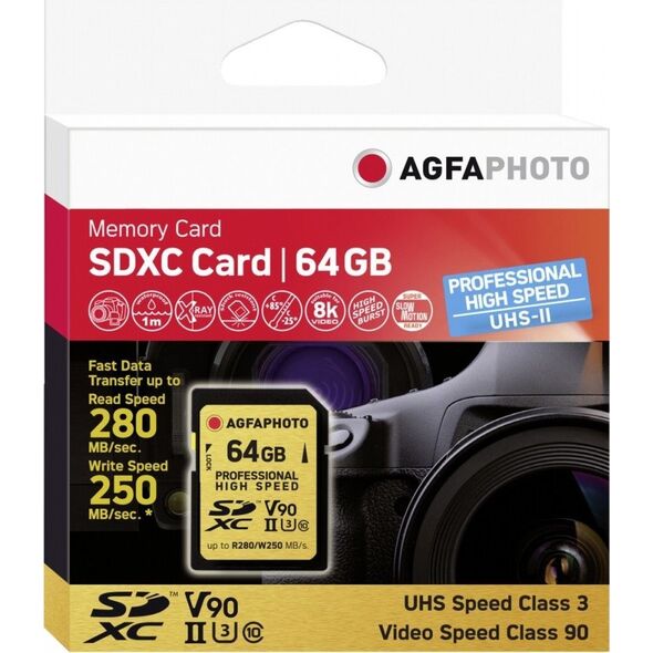 Karta AgfaPhoto Professional High Speed SDXC 64 GB Class 10 UHS-II/U3 V90 (10621)