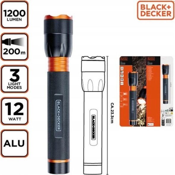 Latarka Black&Decker BLACK + DECKER LATARKA TAKTYCZNA aliumininės 12W 1200LUMENÓW Juodas + DECKER
